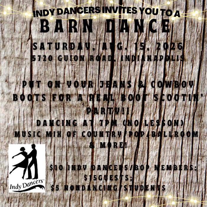 2026 Dance Event - 15 Aug at Starlite Ballroom in Indianapolis.